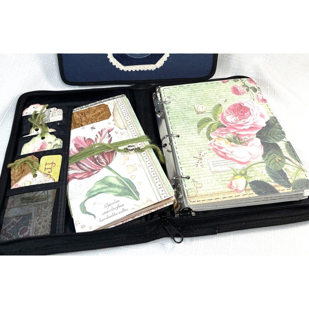Handmade Embellished Junk Journal Zipper Binder Dividers Nature Garden 8" X 11"